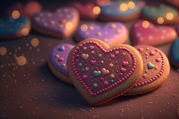 Sweet valentine cookies in valentine day. Ai generated.