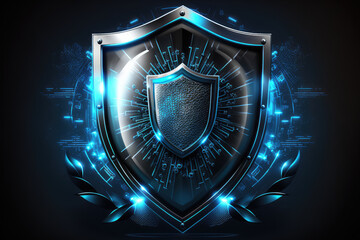 Fototapeta premium Cyber security protection shield with digital code background, generative ai