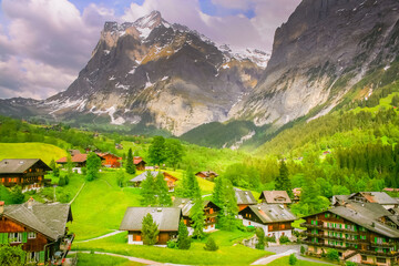 Grindelwald alpine village near Interlaken in the canton of Bern, Swiss alps
