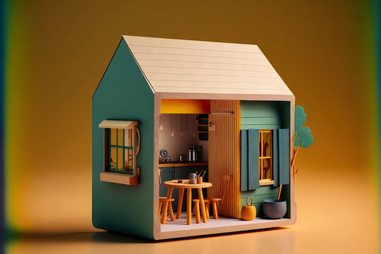 Conceptual Wooden Small House Stay At Home And Work From Home To Avoid COVID 19. Generative AI