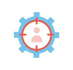 Candidate target icon. Interface for programs and applications, efficient workflow. Selection of team and evaluation of talented specialist for vacancy. Cartoon flat vector illustration