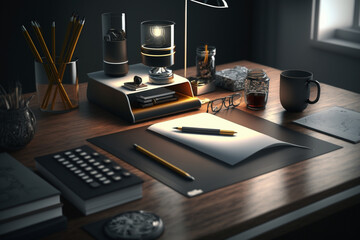 Modern wooden desk study, generative ai