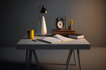 minimalist black and white desk study background, generative ai