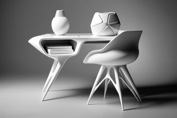 modern white desk study minimalist, generative ai