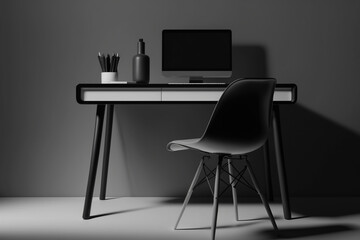 Fototapeta premium minimalist black and white desk study background, generative ai