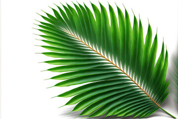 Fototapeta premium coconut leaf from the tropics, isolated on a white backdrop, summer scene. Generative AI