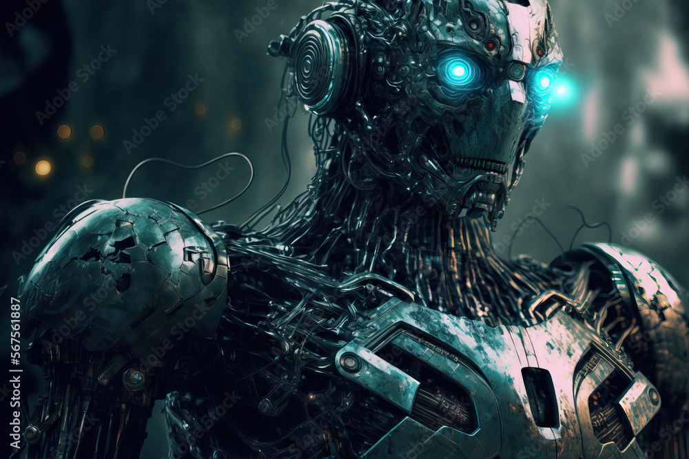 Aufkleber cyborg robot backdrop is hazy. ai rpa automation. generative ai