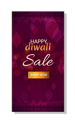 Diwali sale story. Poster or banner for website, advertising graphic element. Modern method of marketing and promoting products in social networks. Indian holiday. Cartoon flat vector illustration