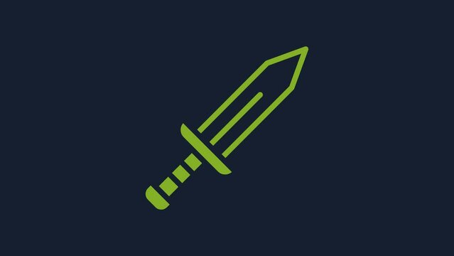 Yellow Sword icon isolated on blue background. Medieval weapon. 4K Video motion graphic animation