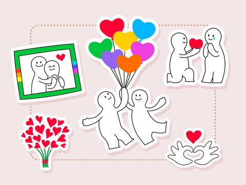 Love theme stickers set for LGBT and valentine's day