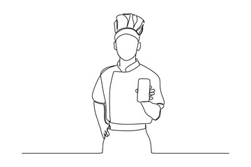 Continuous line drawing of chef using phone