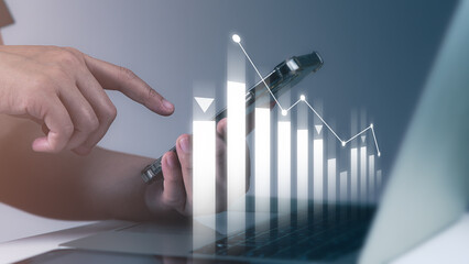 Revenue growth, Interest rate and dividend, businessperson or customer is calculating income and return on investment, financial, stock market, success, long-term growth.