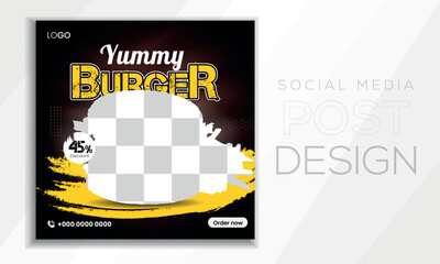 Food social media banner post design template for Restaurants in square size.Burger collection card template.