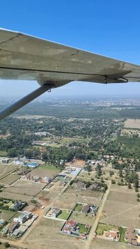 View from the window of a small private plane landing at Wilson Airport in Nairobi.