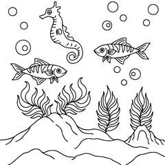 design aqua fish outline coloring page for kid