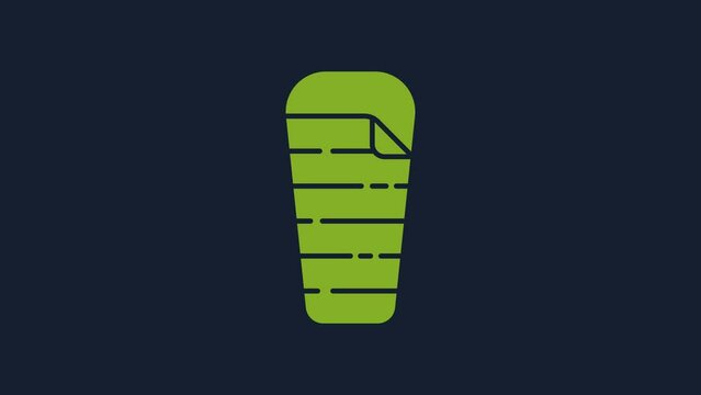 Yellow Sleeping bag icon isolated on blue background. 4K Video motion graphic animation