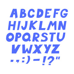 Letters with funny hand drawn children alphabet. Colored bold italic font, type for baby room logo, creative packaging design and kids zone color lettering. Vector typographic design