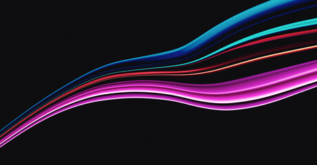 Abstract color wave on black background, 3d neon colors flow, wide banner, copy space