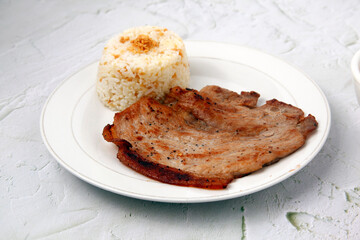 Freshly cooked Pork Chop and fried rice