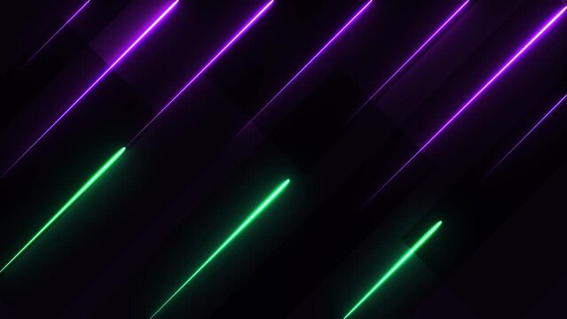Abstract black background with glowing neon green ultraviolet laser lines. Seamless loop animation