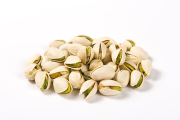Pistachio nuts isolated on white background. 