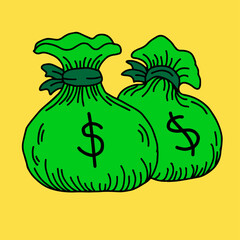 design hand drawn illustration outline money bag