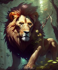 cute lion in the forest.generative ai 