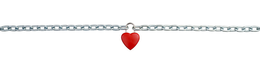 Abstract, straight front view red heart shaped combination lock, Symbol valentine, happy, unhappy. Metal chain padlock. Material for creative idea love concept. Isolated transparent. Blank for text.