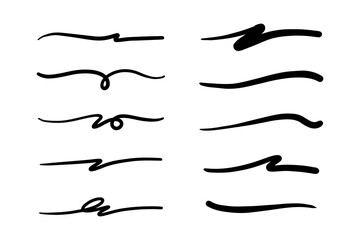 strokes, underlines, highlighter marker strokes, wave brush marks.