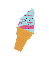 Colorful ice cream. Sticker for social networks and instant messengers. Cafe or restaurant menu. Cold food for hot weather and summer season. Cartoon flat vector illustration