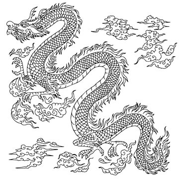 design illustration outline dragon asian