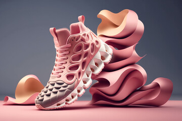 stylish 3d render of modern pink shoes made by generative ai