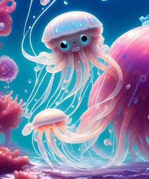cute jellyfish in the ocean.generative ai