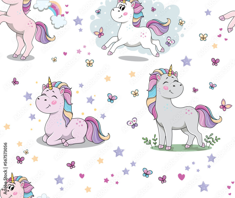 Aufkleber unicorns seamless pattern. repeating design element for printing on fabric. fairy tale, imagination 