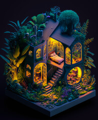 Surreal tiny futuristic house isometric diorama comfy - Generative AI