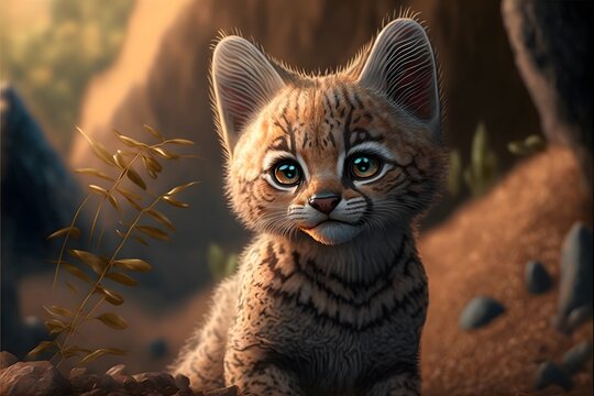 cute wild cat character created using AI Generative Technology