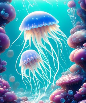 cute jellyfish in the ocean.generative ai