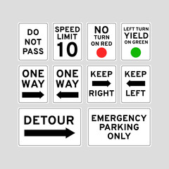 Collection of US road signs. Vector illustration.