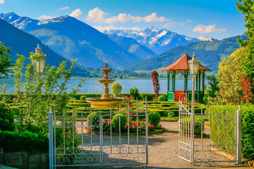 Zell am See and blue lake idyllic landscape in Carinthia, Austria