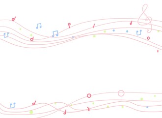 カラフル五線譜イメージ　音楽音符素材