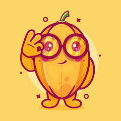 kawaii star fruit character mascot with ok sign hand gesture isolated cartoon in flat style design 