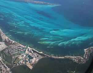 Aerial View of Puerto Cancun in coast of Mexico.