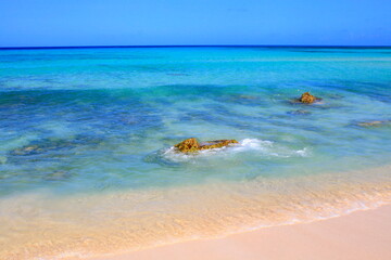 Secluded turquoise beach in Aruba, Caribbean Blue sea, Duth Antilles