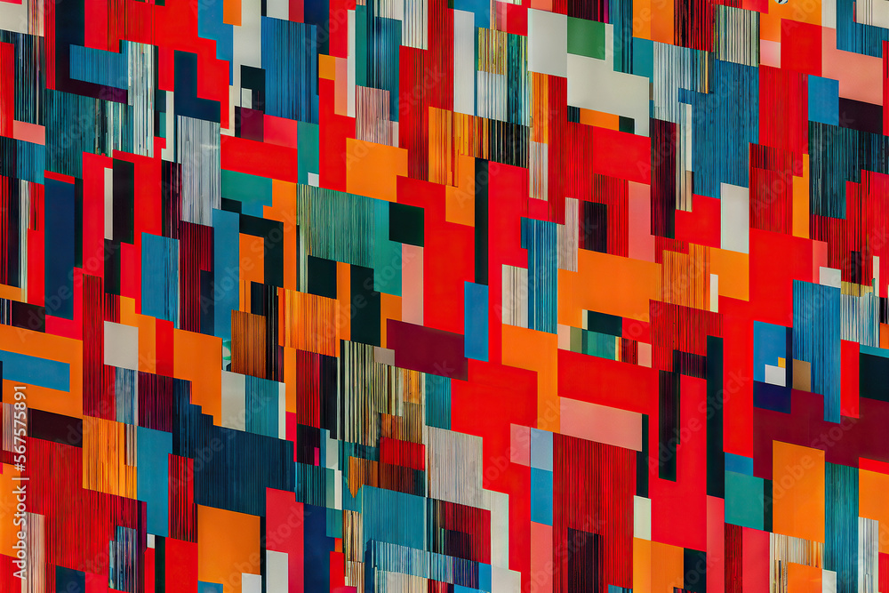 Poster bold modern design collage constructed from glitch grid shapes in primary colors generative ai art