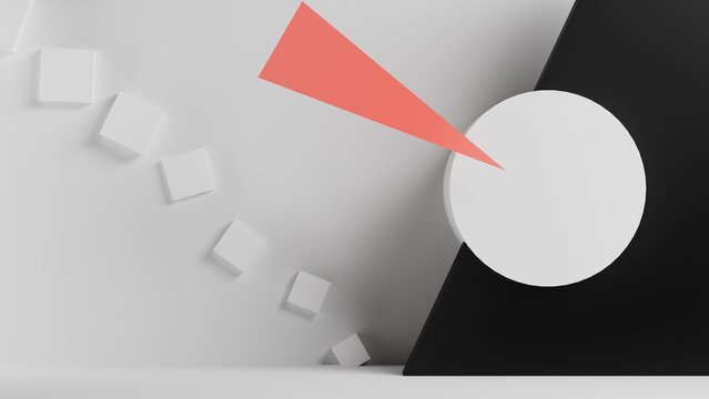 3d representation of geometric shapes inspired by constructivism, in black and white environment