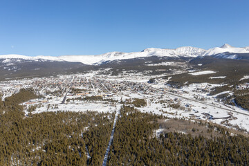 Aerial view of Leadville, Colorado in Winter.