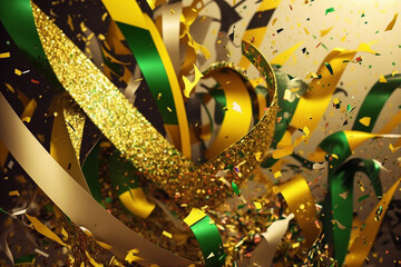 abstract background with brazilian carnival party theme, confetti, streamers, glitter, Generative AI