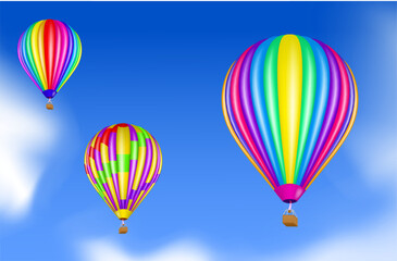 colorful hot air balloon with basket isolated 3D illustration