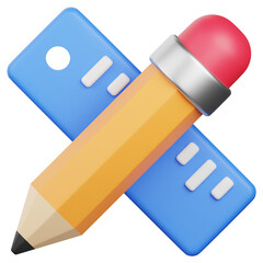 3D Render Pencil And Ruler Icon, illustration isolated on white background, suitable for website, mobile app, print, presentation, infographic, and other projects.