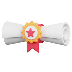 3D Render Diploma Certificate Icon, illustration isolated on white background, suitable for website, mobile app, print, presentation, infographic, and other projects.